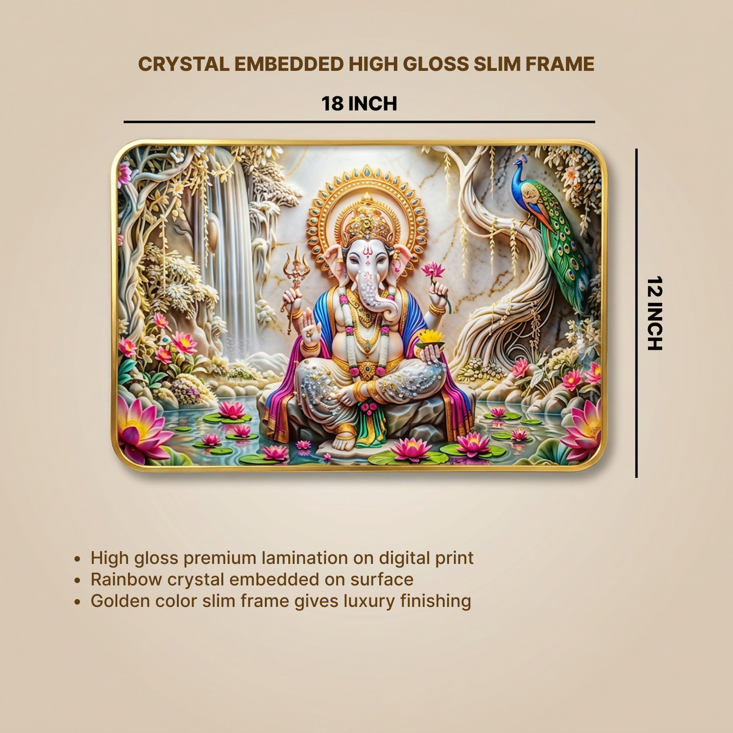 Premium Lord Ganesha Wall Art Frame | Luxury Golden Frame Home Decor