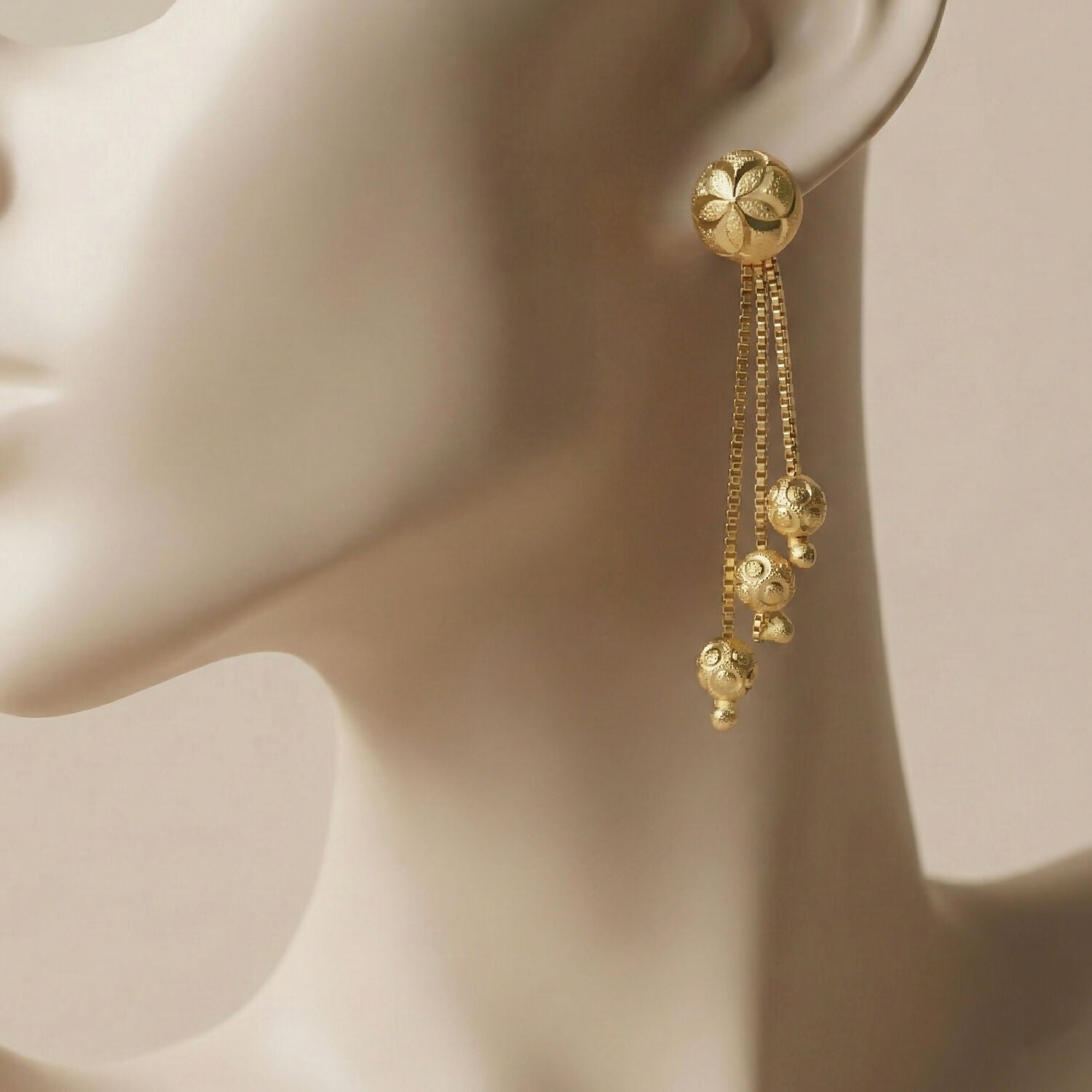 Floral Stud Chain Drop Earring with Elegant Bead Accents
