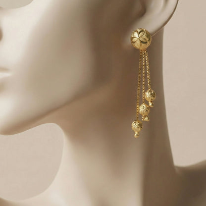 Floral Stud Chain Drop Earring with Elegant Bead Accents