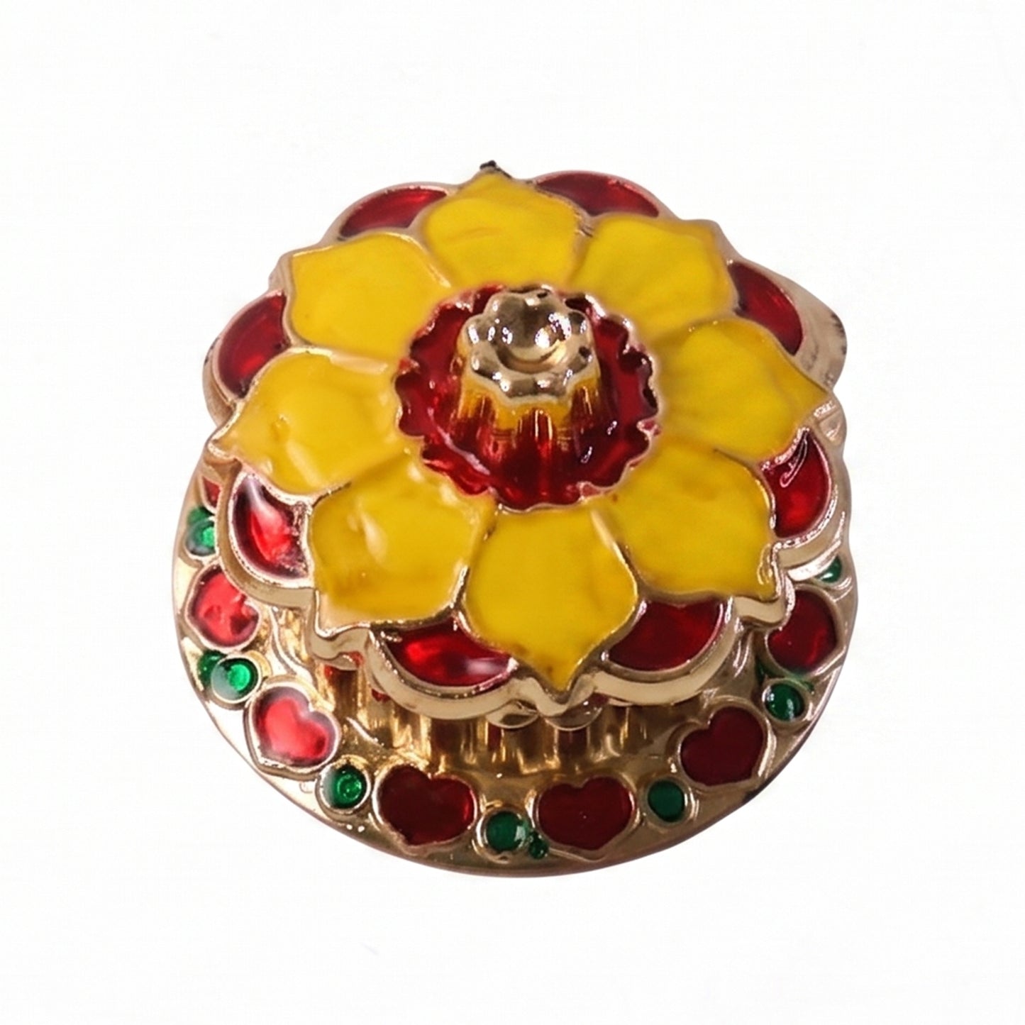 Golden kankavati box used as temple decor