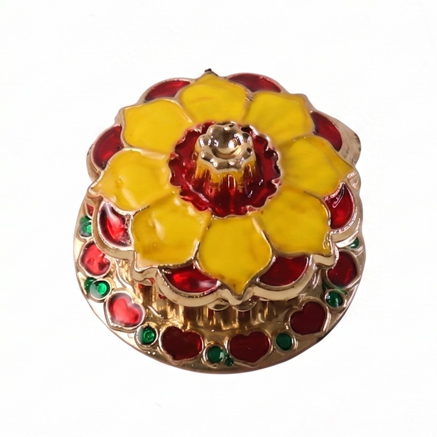 Golden kankavati box used as temple decor