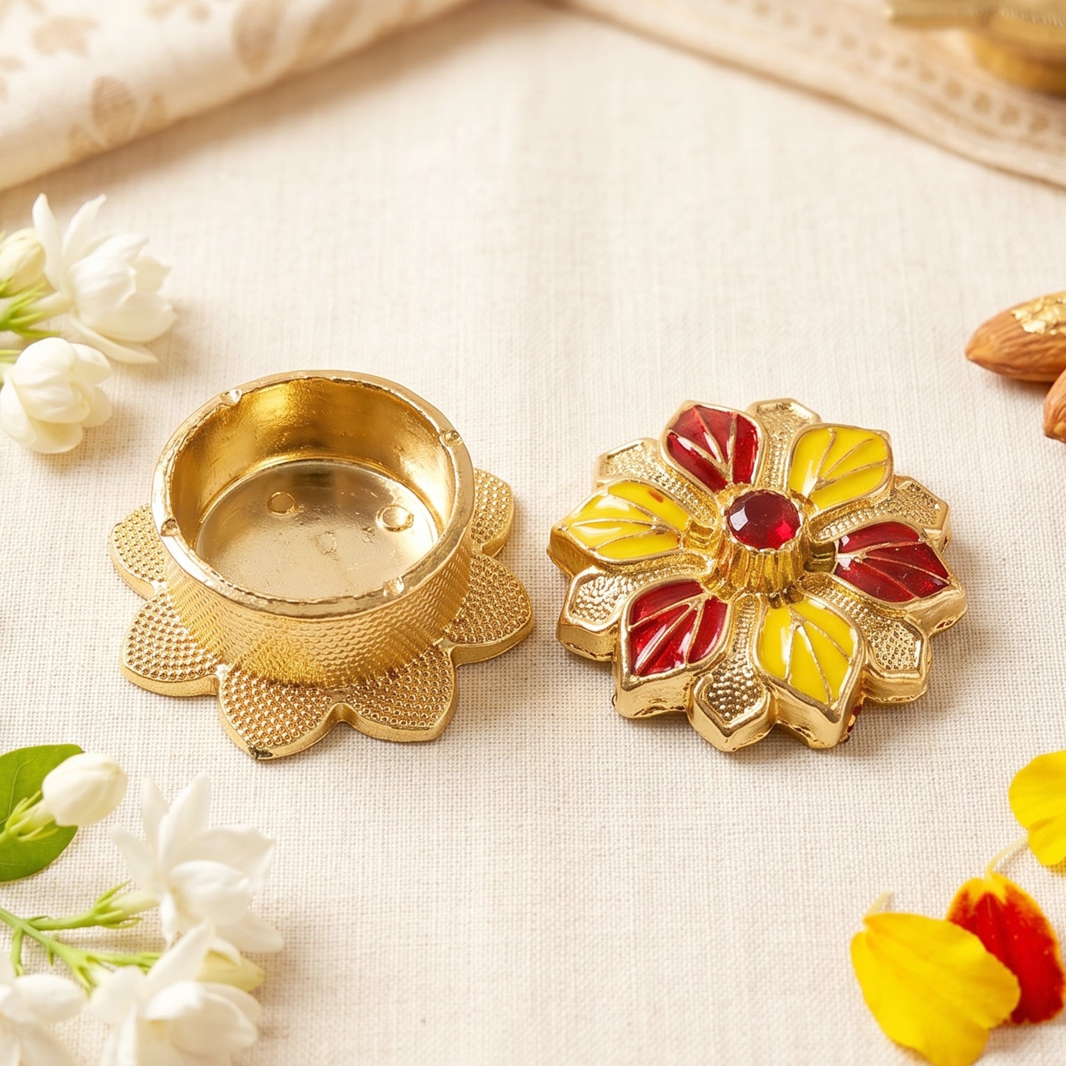 Golden kankavati on puja thali