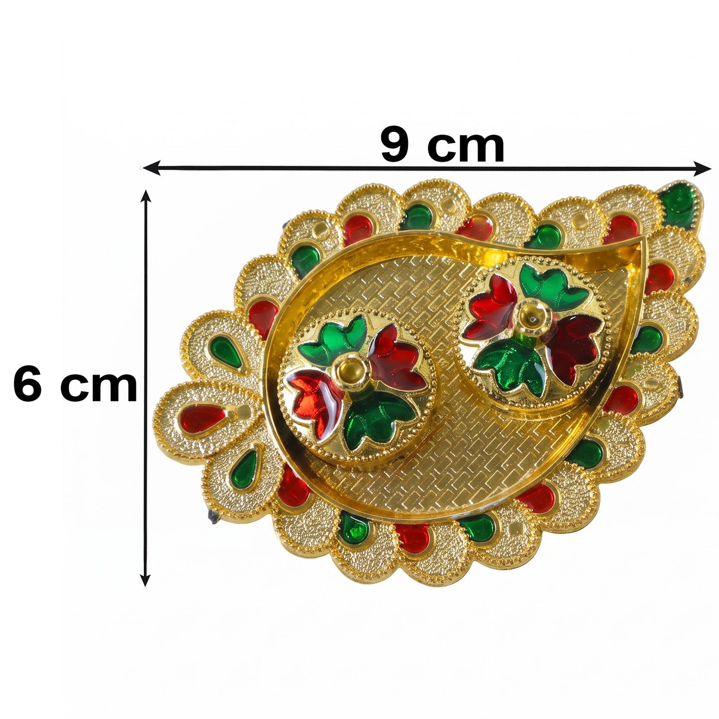 Mango Shape Kumkum Dish with 2 Diya Stands for Puja Thali Decor (1 Pc)