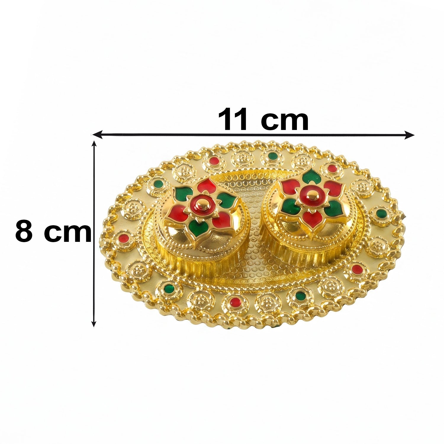 Oval Golden Kankavati Kumkum Holder with Meena Work Border (1 Pc)