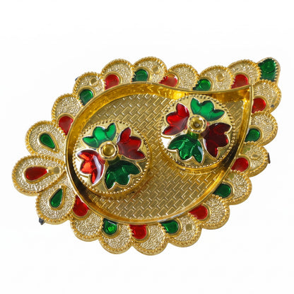 Mango Shape Kumkum Dish with 2 Diya Stands for Puja Thali Decor (1 Pc)
