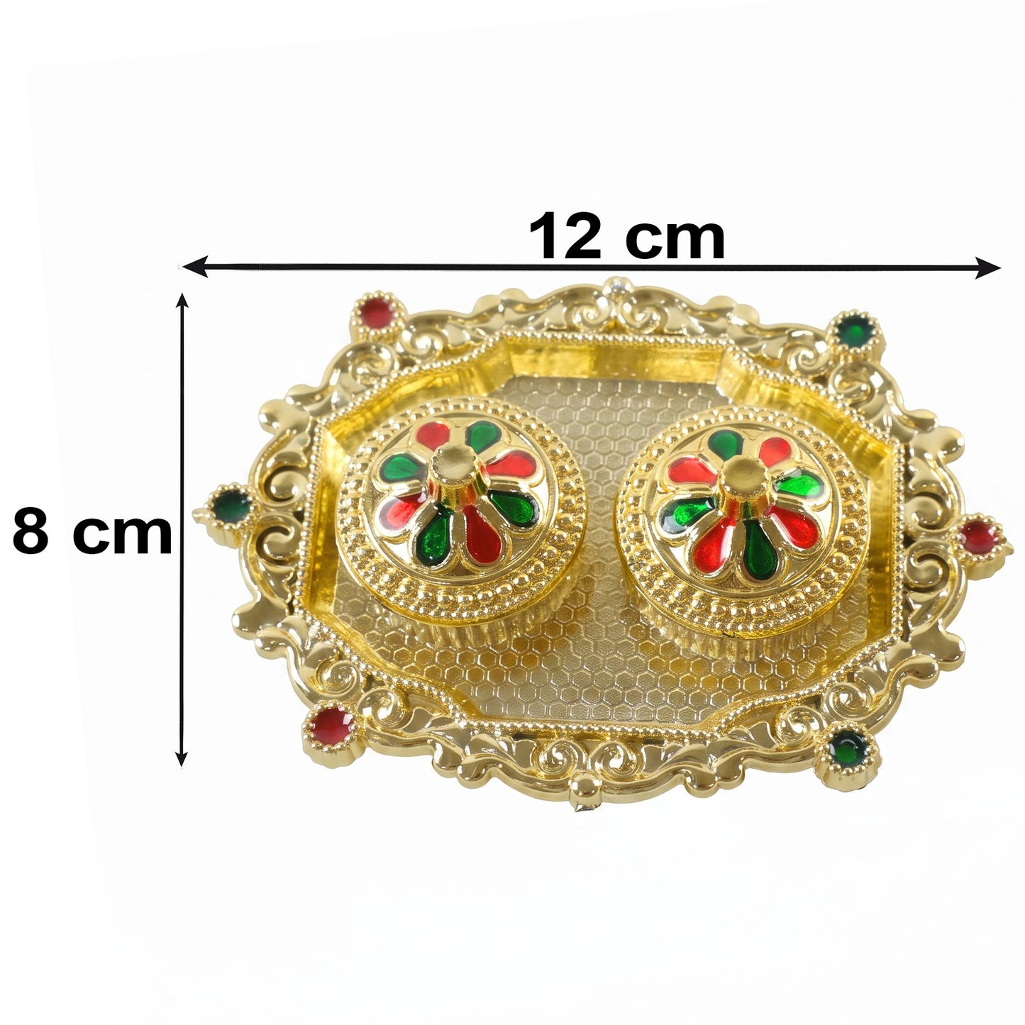 Decorative Golden Kankavati Kumkum Holder with Meenakari Lids (1 Pc)
