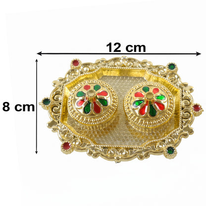 Decorative Golden Kankavati Kumkum Holder with Meenakari Lids (1 Pc)