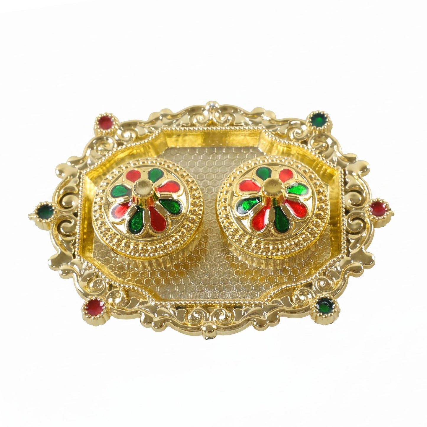Decorative Golden Kankavati Kumkum Holder with Meenakari Lids (1 Pc)