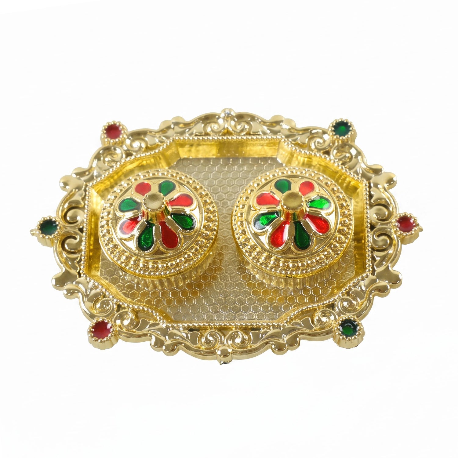 Decorative Golden Kankavati Kumkum Holder with Meenakari Lids (1 Pc)