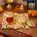 Golden Kankavati Kumkum Holder with Carved Frame and Lids (1 Pc)