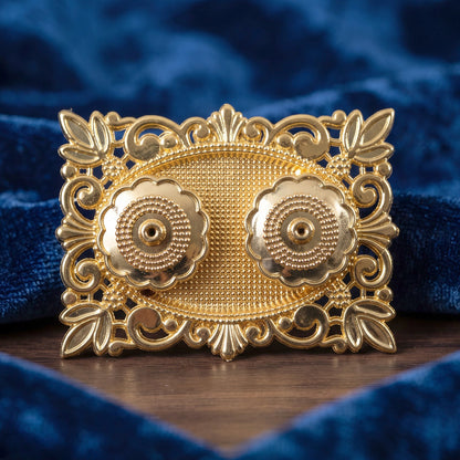 Golden Kankavati Kumkum Holder with Carved Frame and Lids (1 Pc)