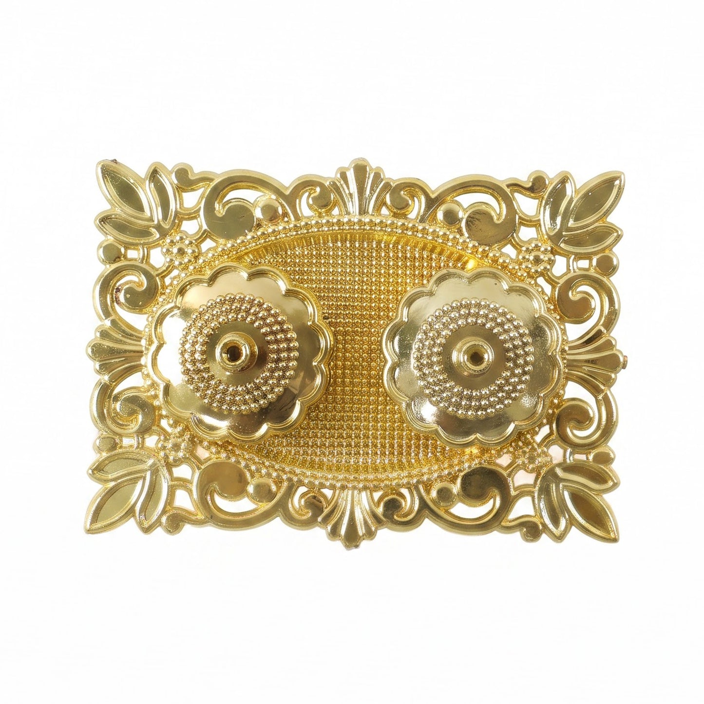 Golden Kankavati Kumkum Holder with Carved Frame and Lids (1 Pc)