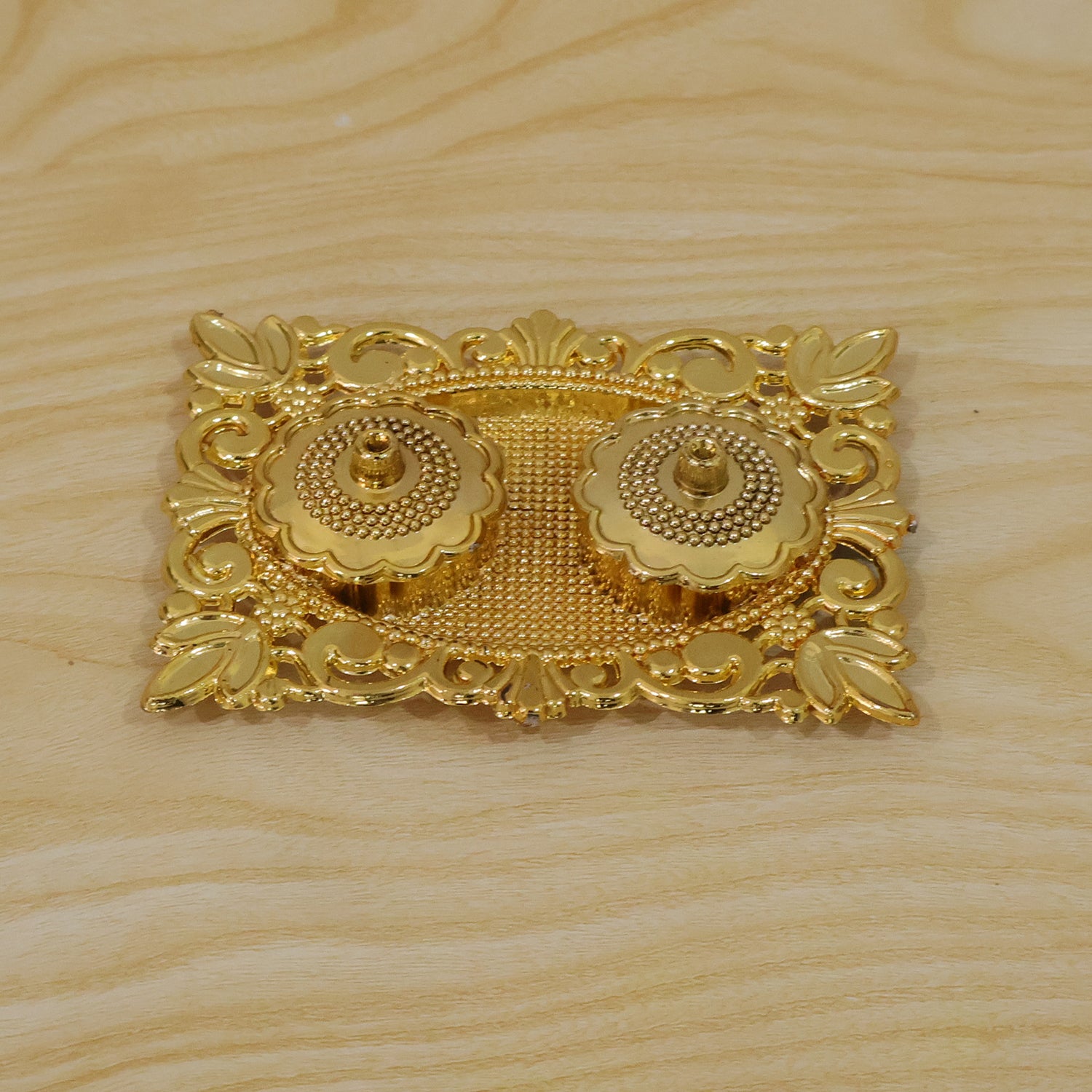 Golden Kankavati Kumkum Holder with Carved Frame and Lids (1 Pc)