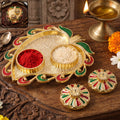 Leaf Shape Golden Kankavati Kumkum Holder with Enamel Lids (1 Pc)