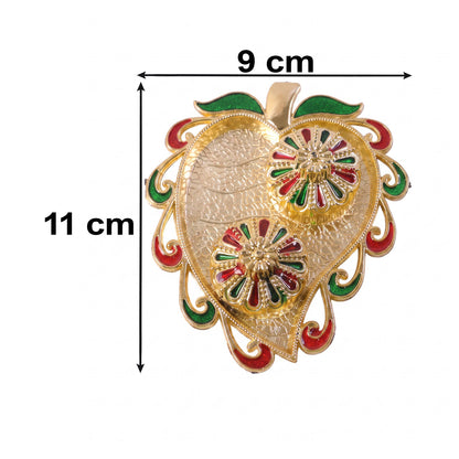 Leaf Shape Golden Kankavati Kumkum Holder with Enamel Lids (1 Pc)
