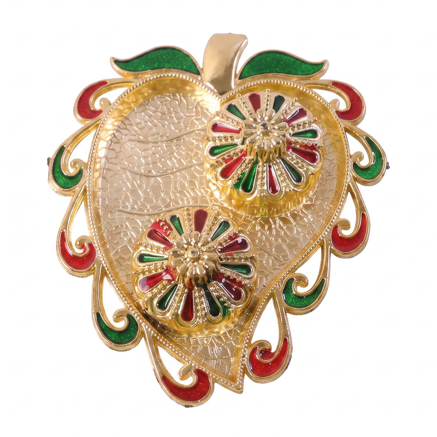 Leaf Shape Golden Kankavati Kumkum Holder with Enamel Lids (1 Pc)