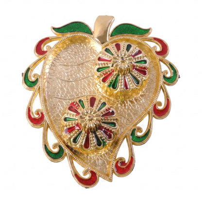 Leaf Shape Golden Kankavati Kumkum Holder with Enamel Lids (1 Pc)