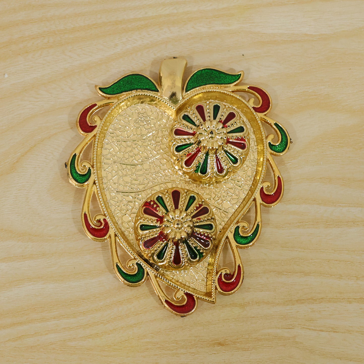 Leaf Shape Golden Kankavati Kumkum Holder with Enamel Lids (1 Pc)