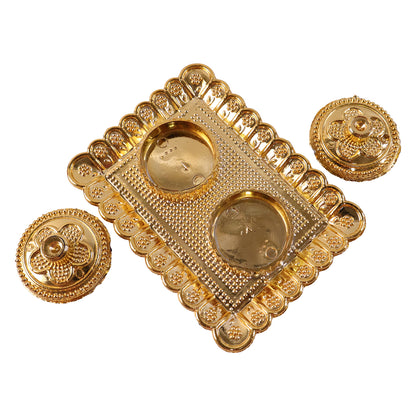 Compact gold finish kumkum holder suitable for pooja thali and mandir