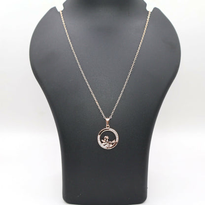 Rose Gold Swan Circle Pendant Necklace with AD For women and girls