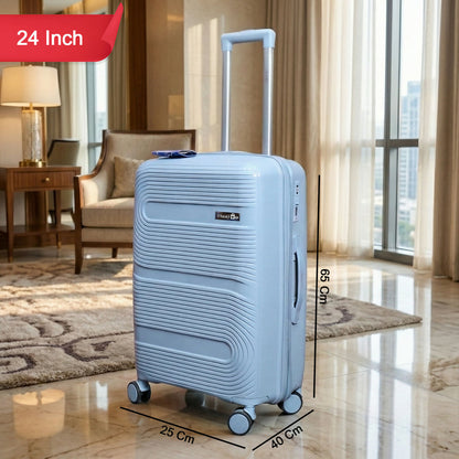 Grey Blue Hard Shell Cabin Trolley Suitcase with Telescopic Handle & 8 Wheels