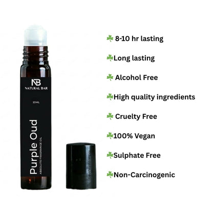 Application of purple oud attar roll-on on pulse points for long-lasting fragrance