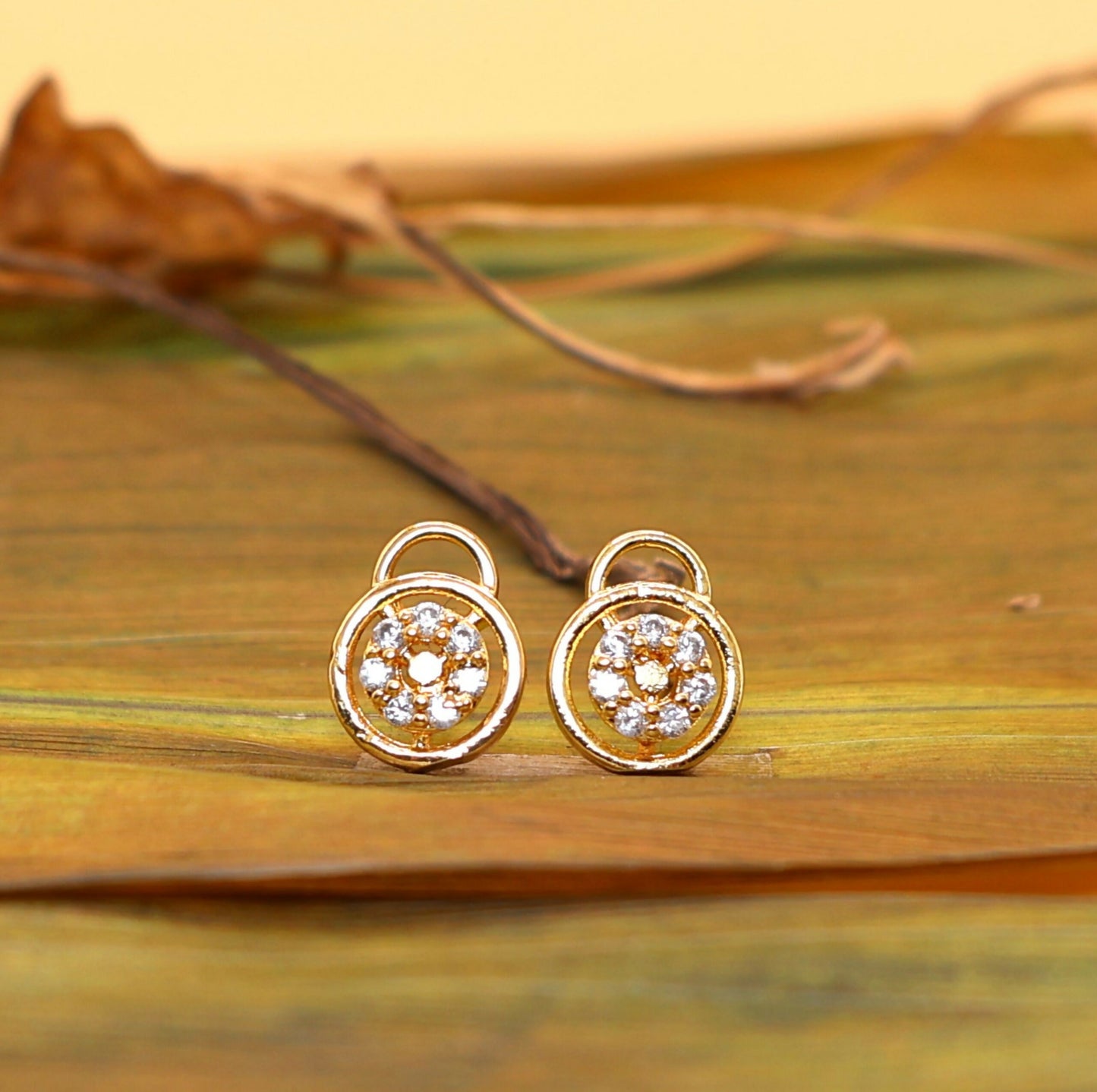 Dainty Gold Lock & Key Stud Earrings with AD for women & girls