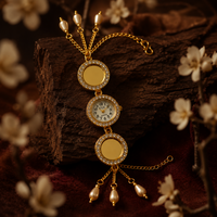 Gold-Plated Mirror Kundan Bracelet Watch for Women | Ethnic Pearl Tassel Wristwatch
