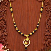 Gold Plated Black Beads Mangalsutra Necklace with Elegant Circular CZ Pendant for Women