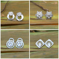 Silver Tone Stud Earrings Set – 4 Pairs with Sparkling CZ Stones
