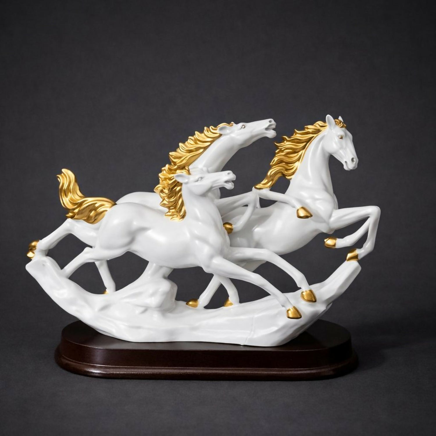 Running Horse Decorative Showpiece with Gold Accents for Home & Office Decor