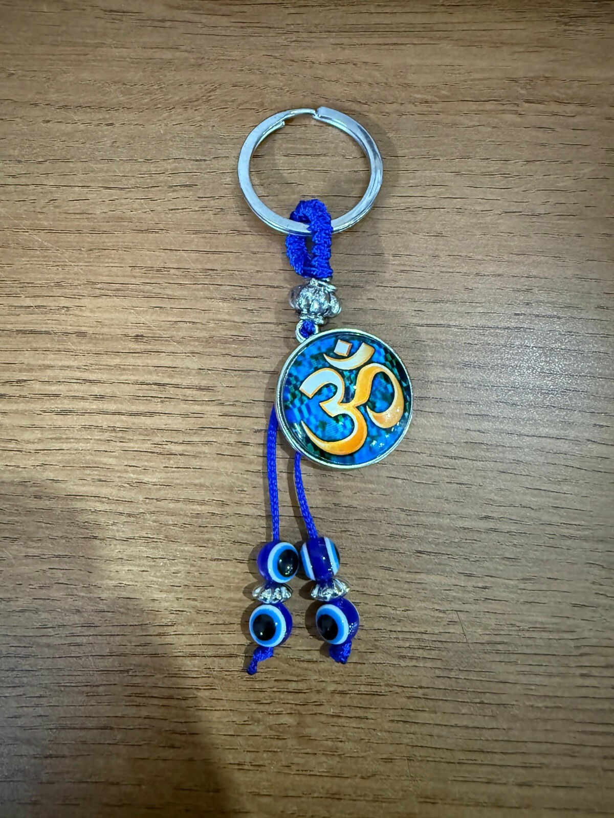 Om Evil Eye Keychain with Blue Beads for Car Keys, Bags & Gifting