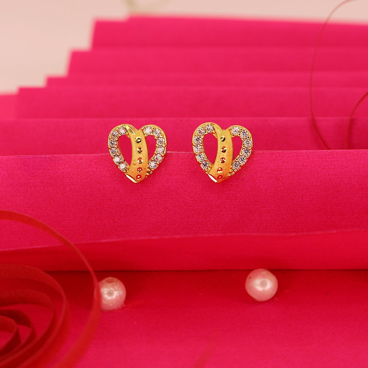 Gold Plated Heart Stud Earrings with for women and girls