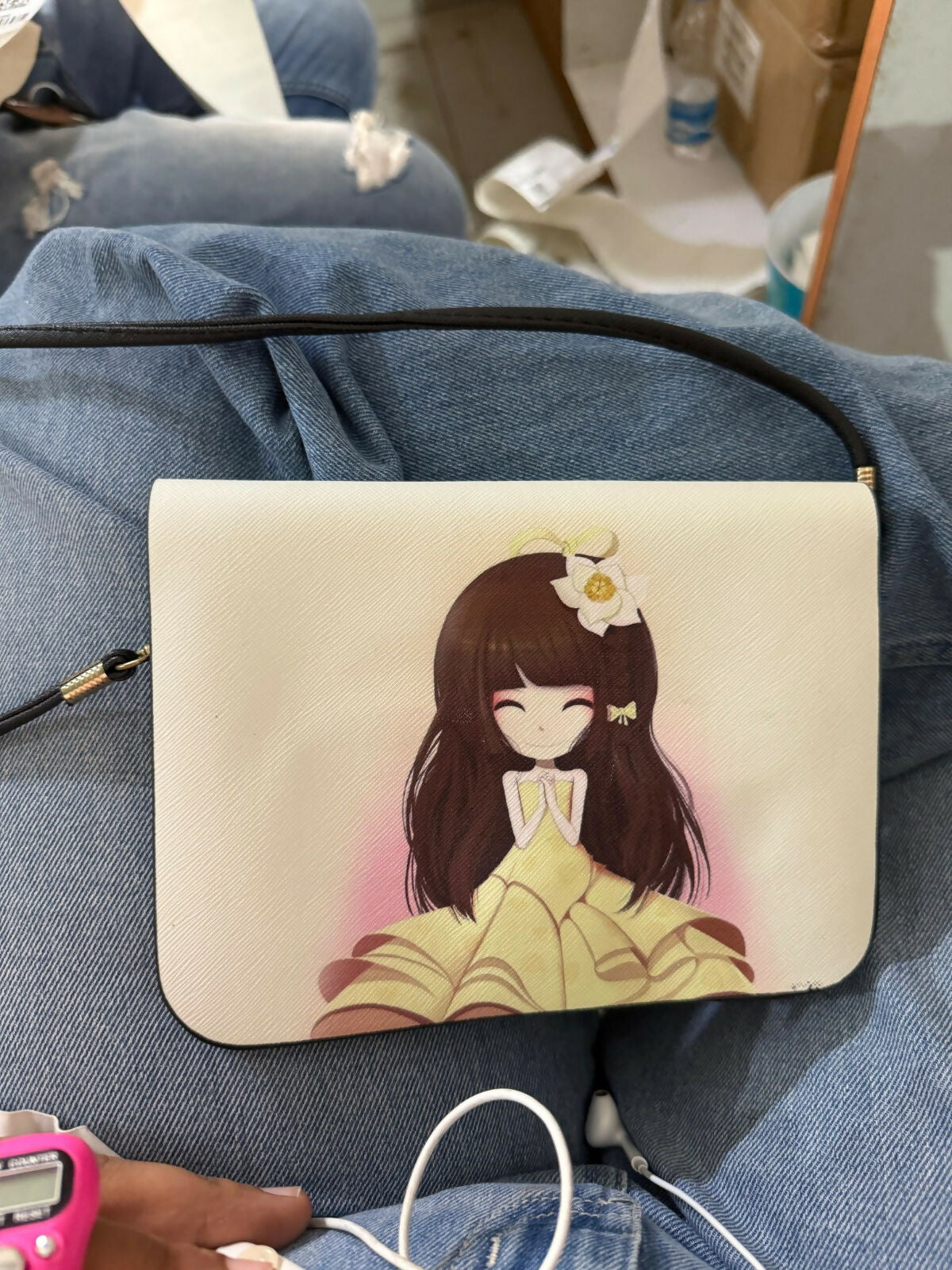 Cute sling bag with cartoon girl print for teens and women