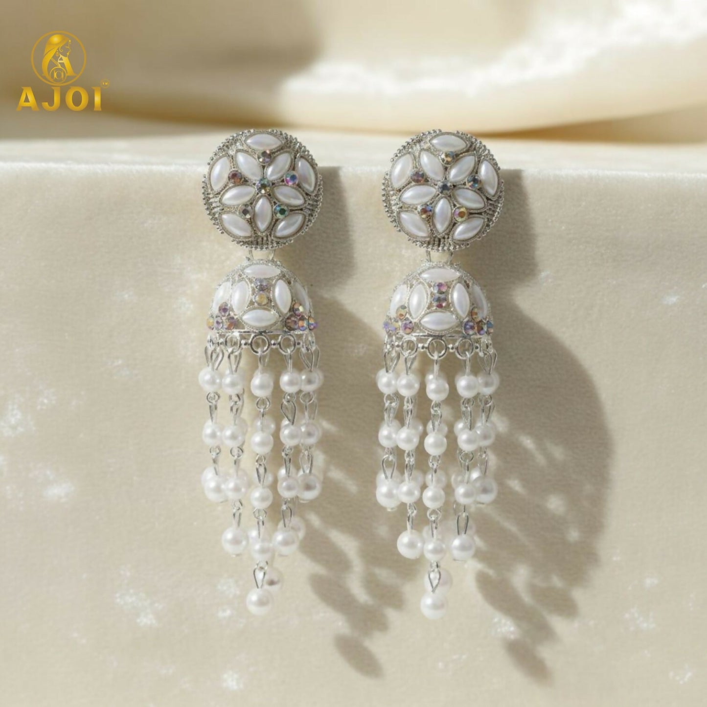 Luxury Handcrafted Pearl Chandelier Jhumka Earrings with Floral Studs & Cascading Pearl Drops