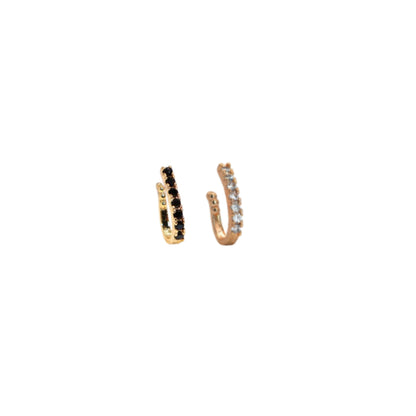 Gold Plated Dual Gem Huggie Hoops - Clear & Black Stone Combo Pack of 2