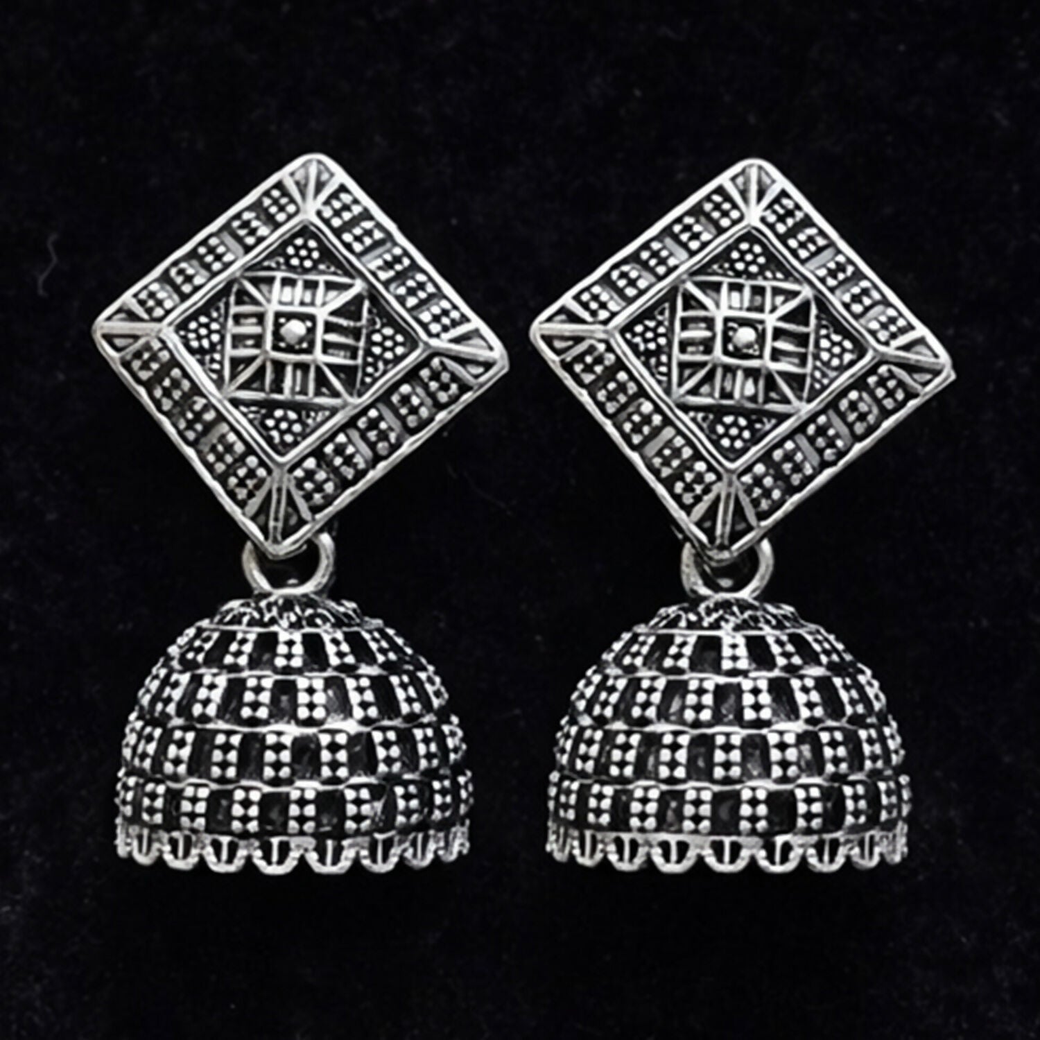 Oxidized Silver Floral Jhumka Earrings for Women – Traditional Ethnic Designer Jewelry