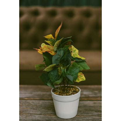 Artificial Decorative Plant with Dual-Tone Leaves in White Pot – Realistic Faux Indoor Tabletop Plant for Home, Office, Living Room, Bedroom, Study Table, and Gifting – Low Maintenance Greenery