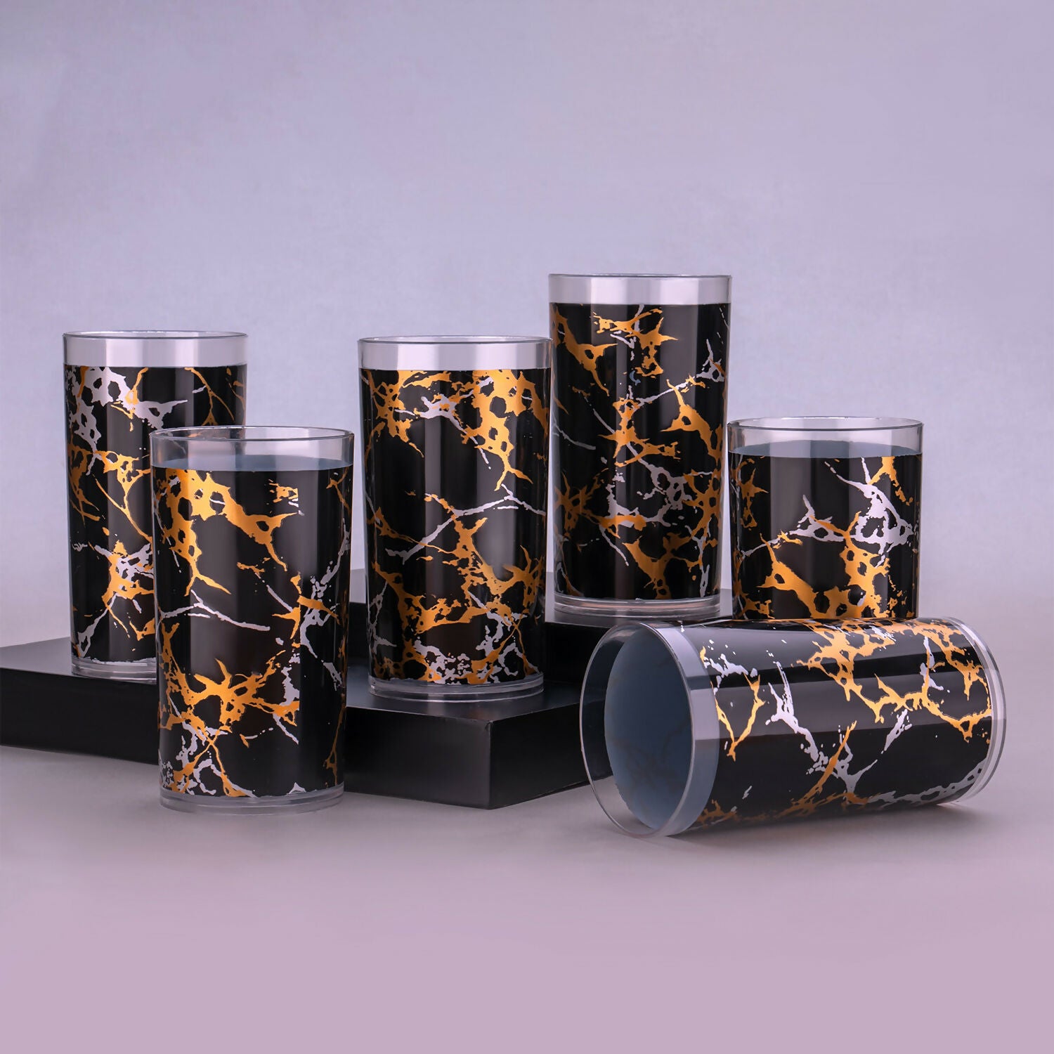 Black Printed Unbreakable glass (pack of 6 )