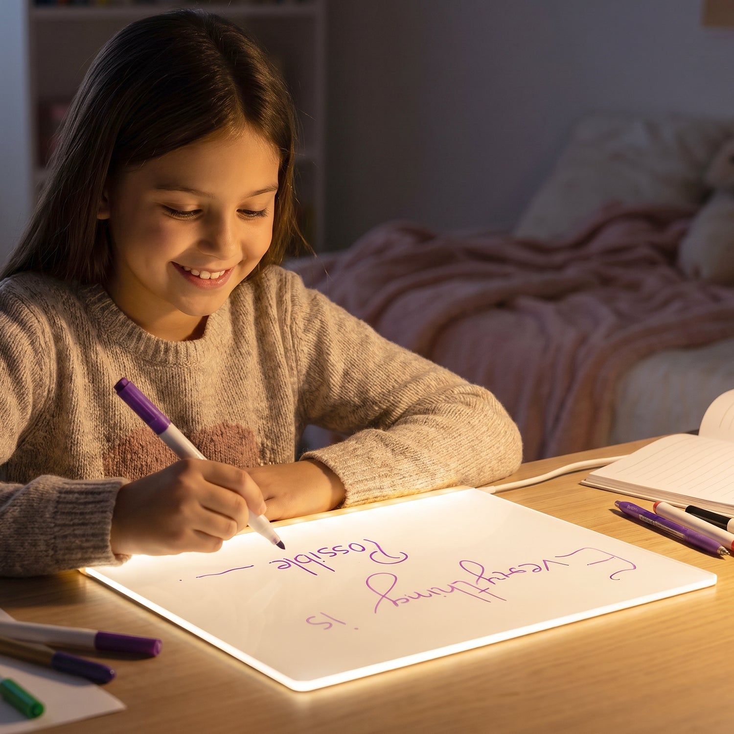 LED Illuminated Drawing Writing Board with 7 Color Markers (1 Set)