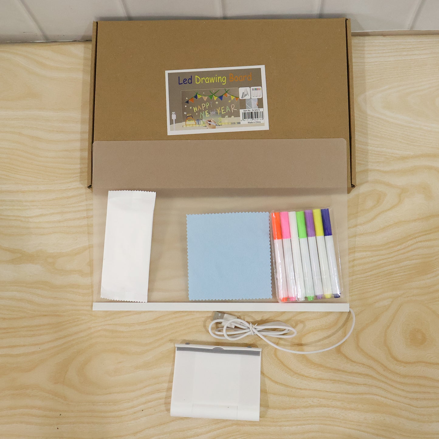 LED Illuminated Drawing Writing Board with 7 Color Markers (1 Set)