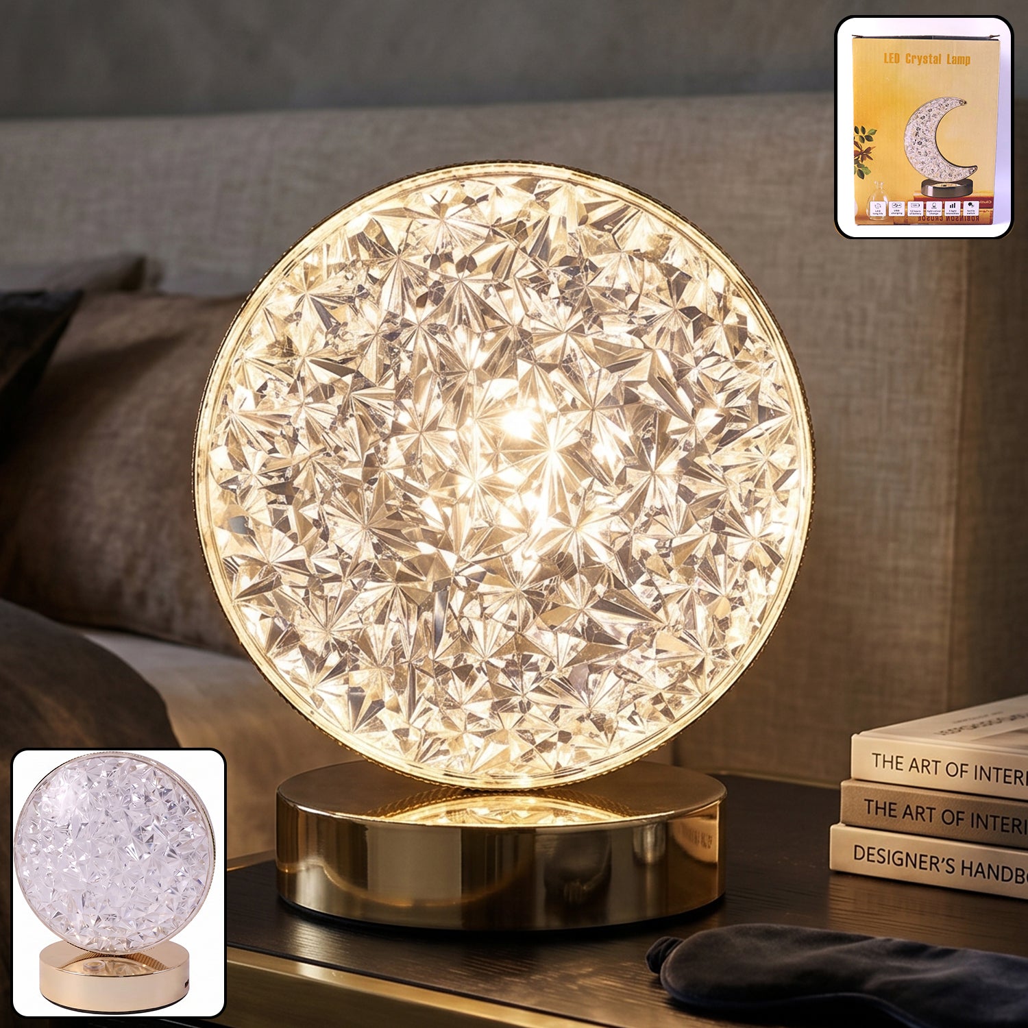 Round crystal LED table lamp
