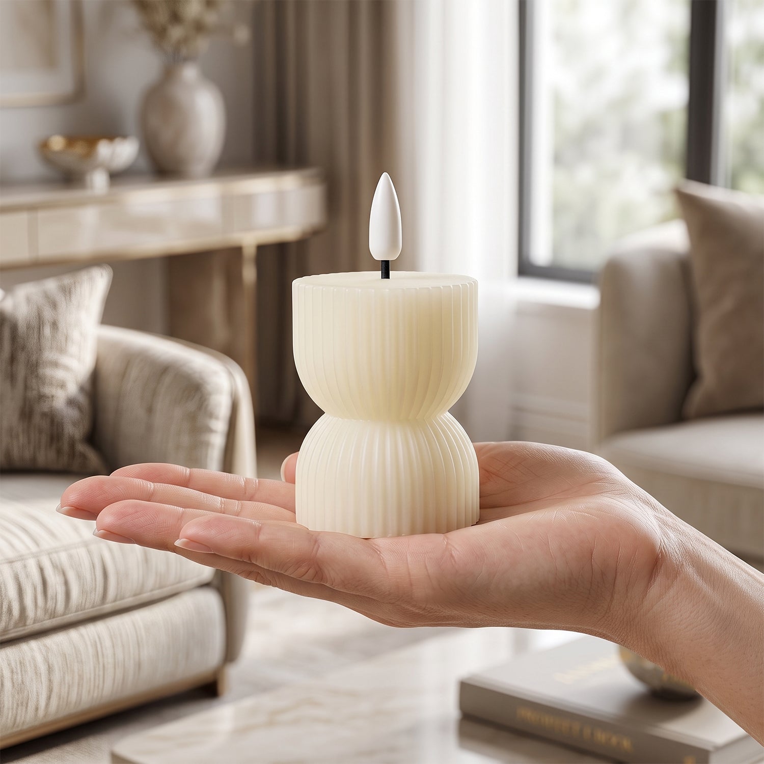 Flameless LED Decorative Candle Set Realistic Flame Ribbed Design (12 Pc)