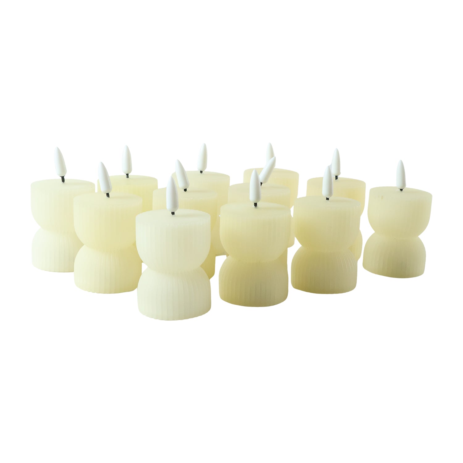 Flameless LED Decorative Candle Set Realistic Flame Ribbed Design (12 Pc)