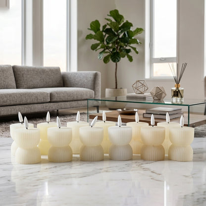 Flameless LED Decorative Candle Set Realistic Flame Ribbed Design (12 Pc)