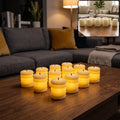 Decorative Flameless LED Candle Set Ribbed Pillar Warm Glow Light (12 Pc)