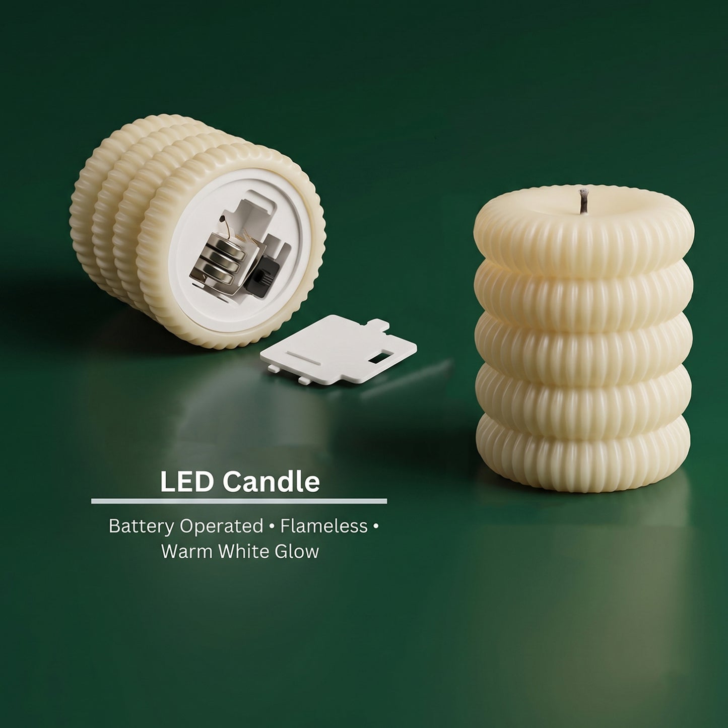 Decorative Flameless LED Candle Set Ribbed Pillar Warm Glow Light (12 Pc)