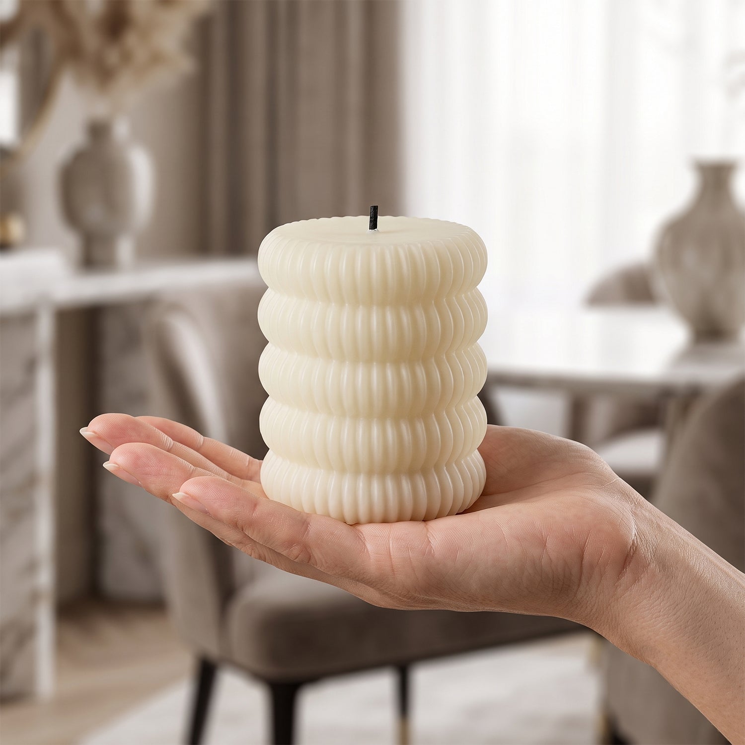 Decorative Flameless LED Candle Set Ribbed Pillar Warm Glow Light (12 Pc)