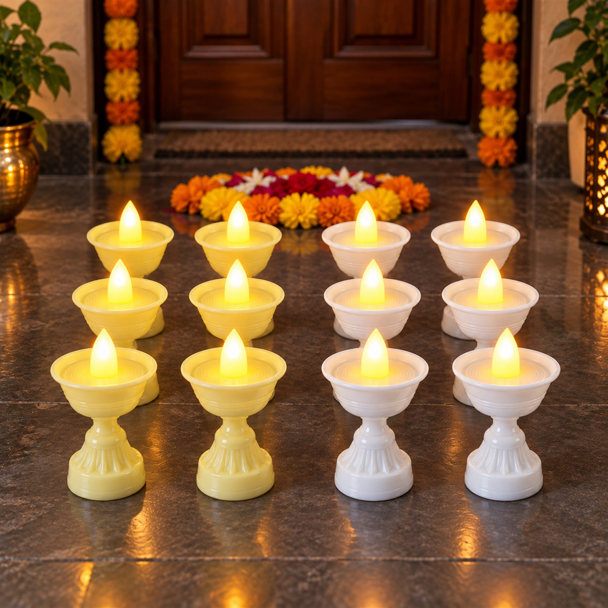 LED Flameless Decorative Diyas for Festive Home and Pooja Decoration (12 Pc Set)