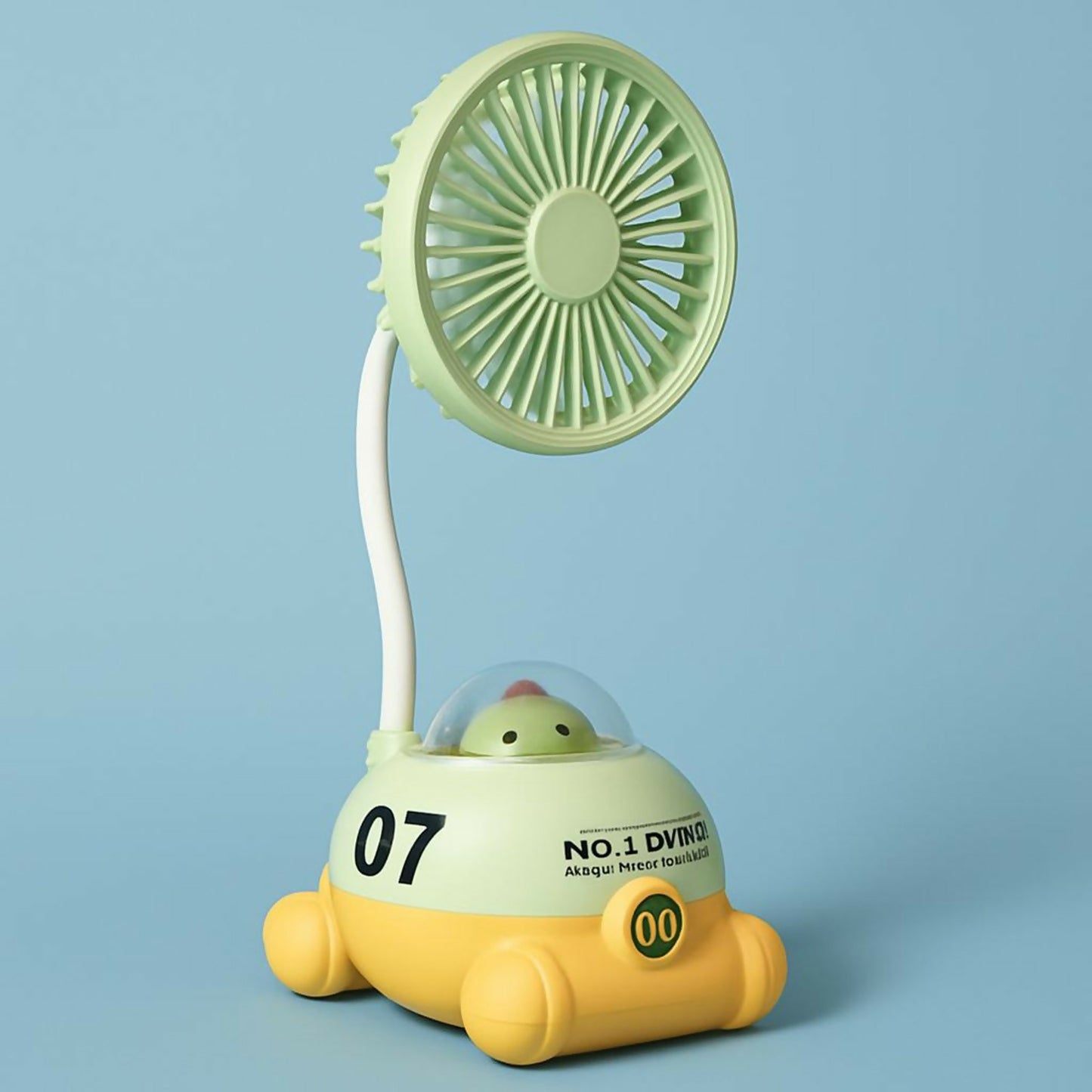 Cute Green Cartoon Desk Fan with LED Night Light & Pencil Sharpener for Kids